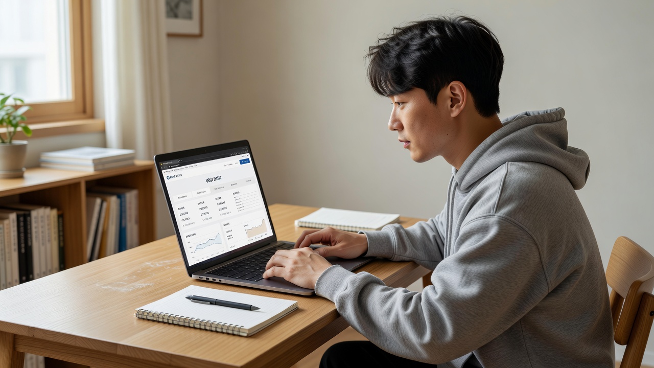 은행 사이트에서 환율조회 하는 모습